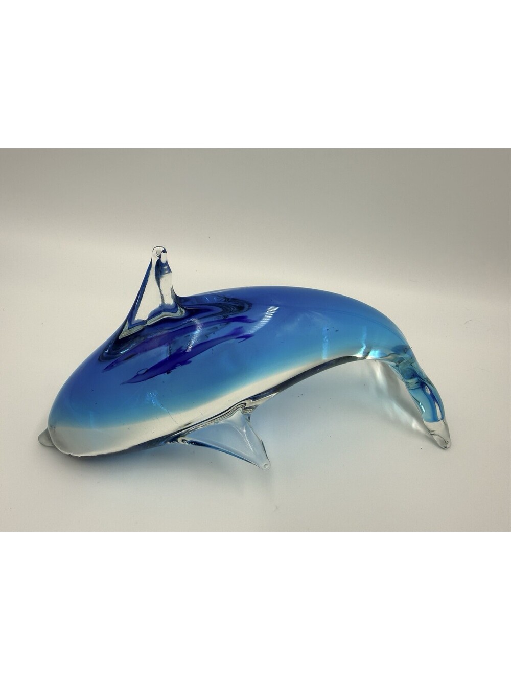 Murano Style Glass Two-toned Blue Art Glass Dolphin Figurine Paperweight